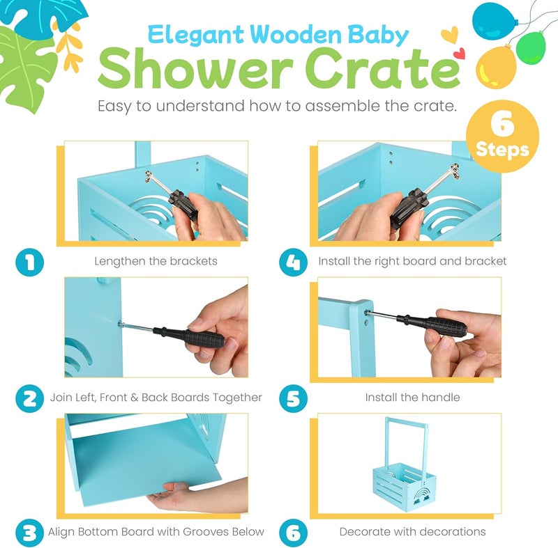 Lavuash Wooden Baby Shower Crate Closet – with Handle, Smooth Surface & Round Edges – Textured Natural Wood - New Born Welcome Gift Hamper for Boys & Girls - Pregnancy Gifts for New Parents (Baby Blue) - Image 3